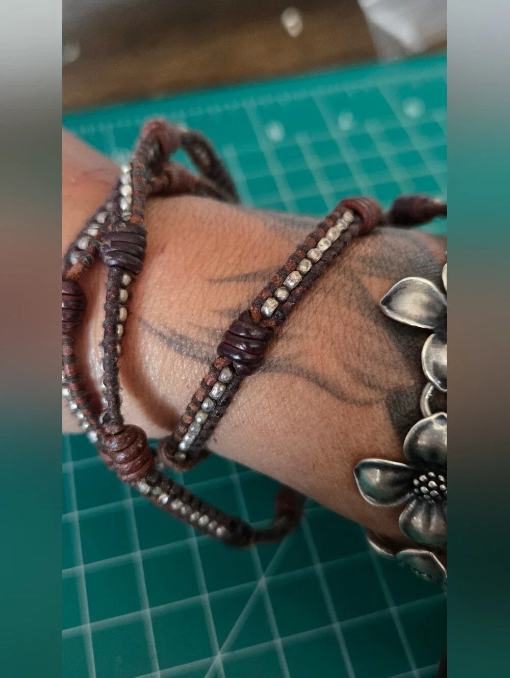 Chan Luu 925 Sterling Beaded  Brown Leather  Wrap Bracelet